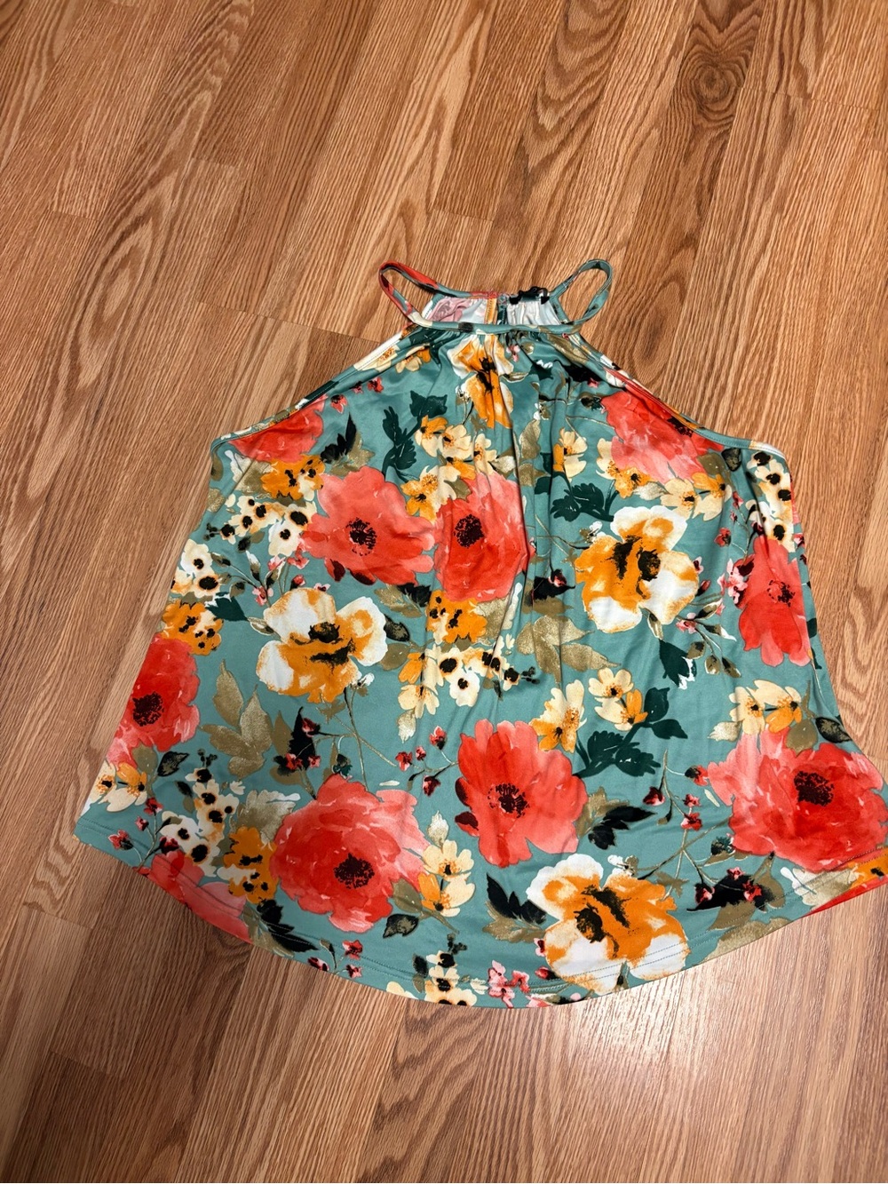 PaperMoon Floral Halter Tank Top in Teal and Coral Size 2x
